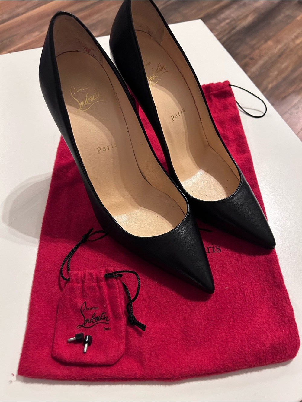 Christian Louboutin Black Pointed Leather Pumps with Red Dust Bag
